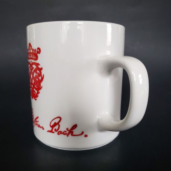 Johann Sebastian Bach Composer Red Royal Crown Crest Coffee Mug Music Cup Vtg 80 - Picture 2 of 7